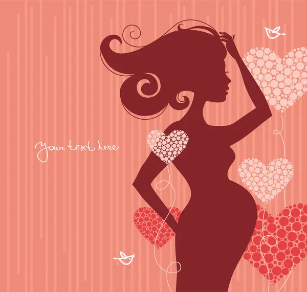 Silhouette of pregnant woman on love background — Stock Vector