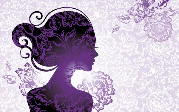 Schöne Frau Silhouette mit einer Blume — Stockvektor