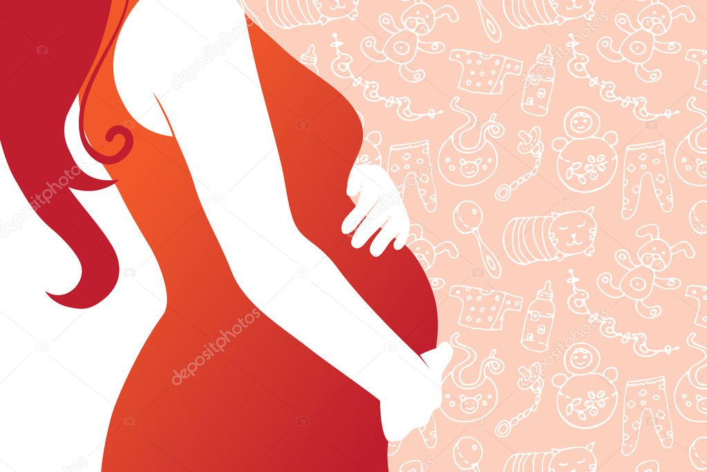 Silhouette of pregnant woman with seamless baby background