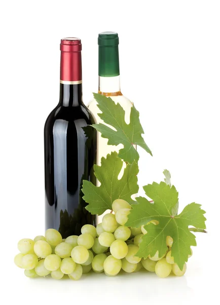 两个葡萄酒瓶和葡萄 — 图库照片