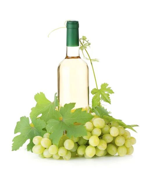 Biały butelka wina i winogron — Zdjęcie stockowe