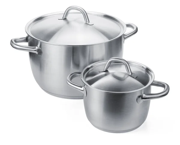 Two stainless steel pots — Stock Photo, Image