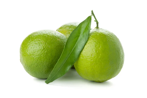 Três limas maduras com folha verde — Fotografia de Stock