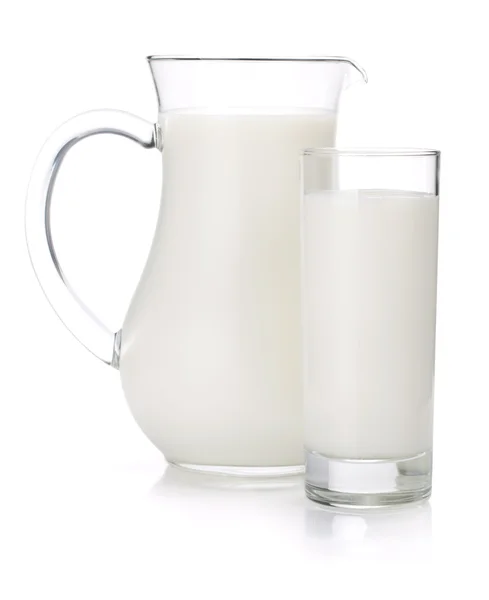 Jarro de leite e vidro — Fotografia de Stock