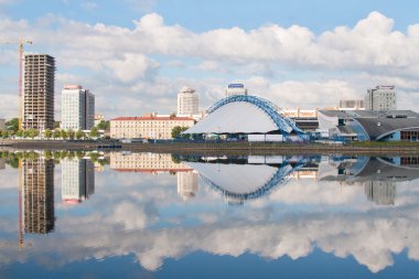 Nemiga district and Svisloch river in Minsk, Belarus clipart