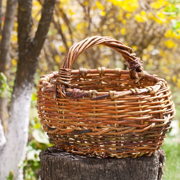 Старий плетений кошик в осінньому саду — стокове фото
