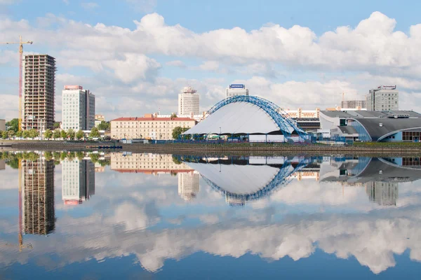 stock image Nemiga district and Svisloch river in Minsk, Belarus