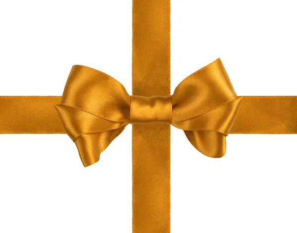 Golden cadeau satin ribbon bow — Stockfoto