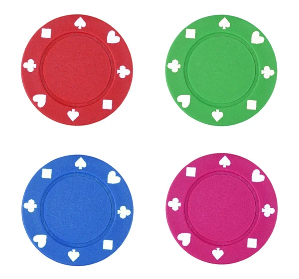Färgglada pokermarker på vit bakgrund — Stockfoto