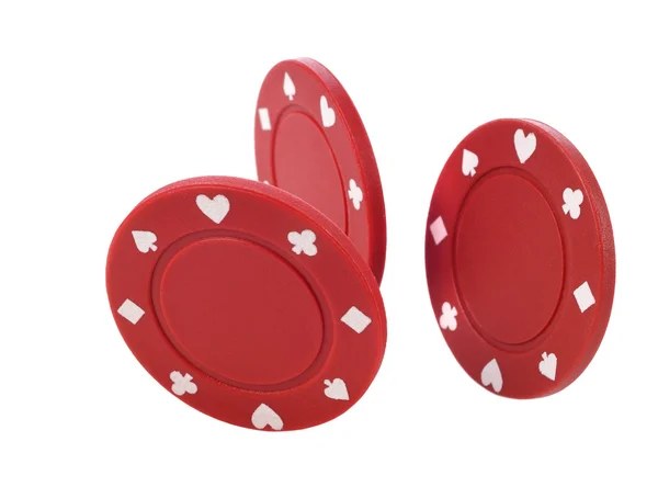 Red poker chips on white background — Stock Photo, Image