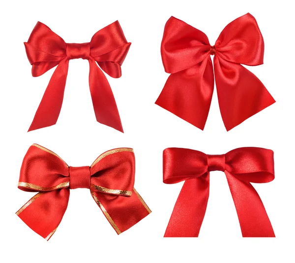 Rotes Geschenk Satinband Schleifen auf weißem Hintergrund — Stockfoto