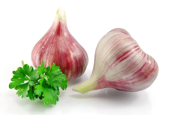 Fresh Parsley and garlic isolated on the white background — Stock Photo, Image