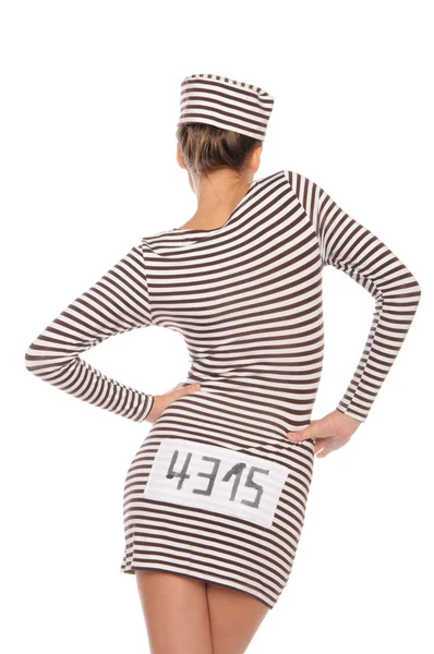 Frau in gestreiftem Kleid für Häftlinge von hinten — Stockfoto