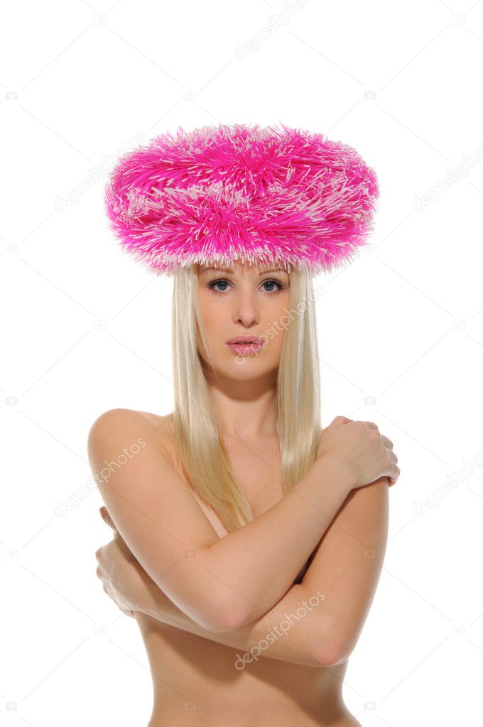 Beautiful woman in pink hat