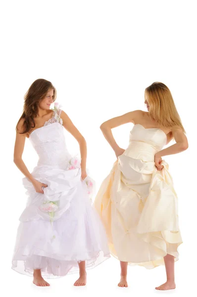 Happy pregnant bride with girlfriend — Stock Photo, Image