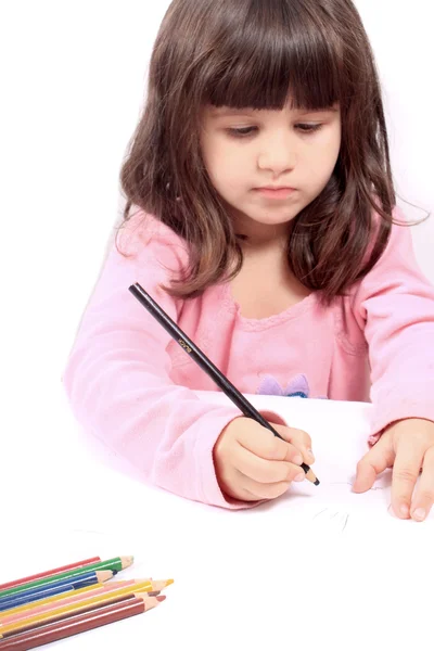 Lilla förskolebarn rita eller skriva — Stockfoto