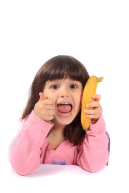 Little girl with thumbs up for banana clipart