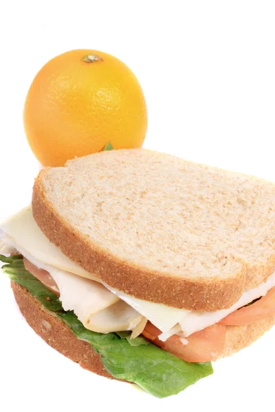 Sanduíche e laranja — Fotografia de Stock