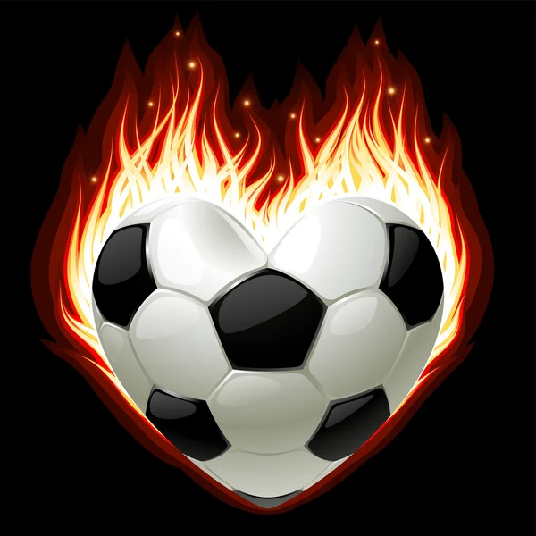 Vector de fútbol en llamas en forma de corazón — Vector de stock