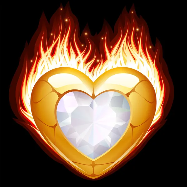 Κοσμήματα σε σχήμα καρδιά στην πυρκαγιά — Διανυσματικό Αρχείο