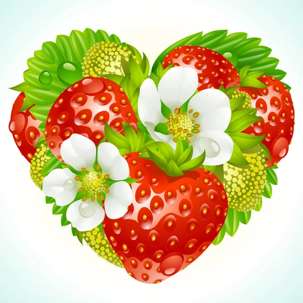 Διάνυσμα φράουλες σε σχήμα καρδιά — Διανυσματικό Αρχείο