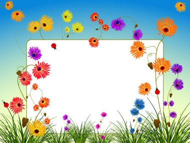 Empty billboard with flowers and grass clipart