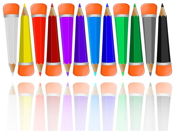Reflektierte Bleistifte Kollektion mit Gummis — Stockvektor