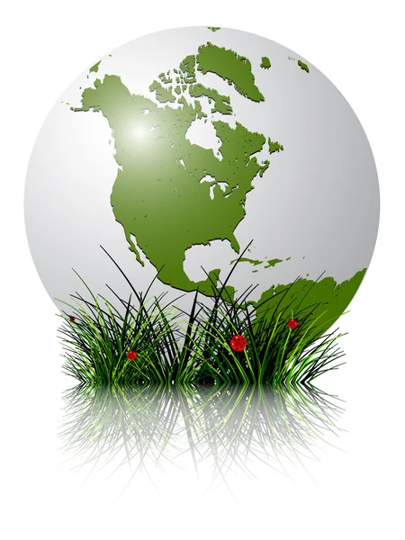 Earth globe and grass reflected — Stock Vector