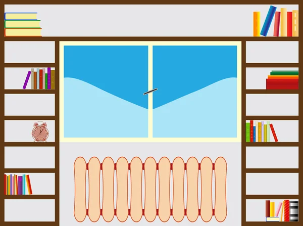 Bookshelf around window — Stock Vector