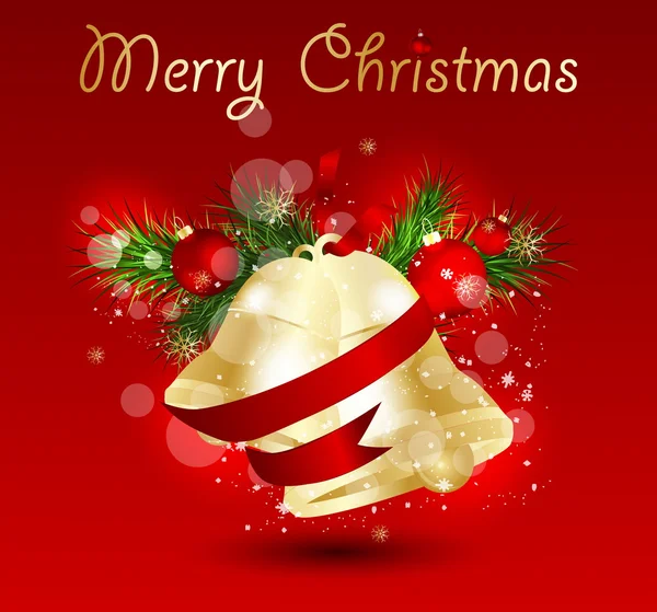 Weihnachtsglocken mit Band auf rotem Hintergrund — Stockvektor