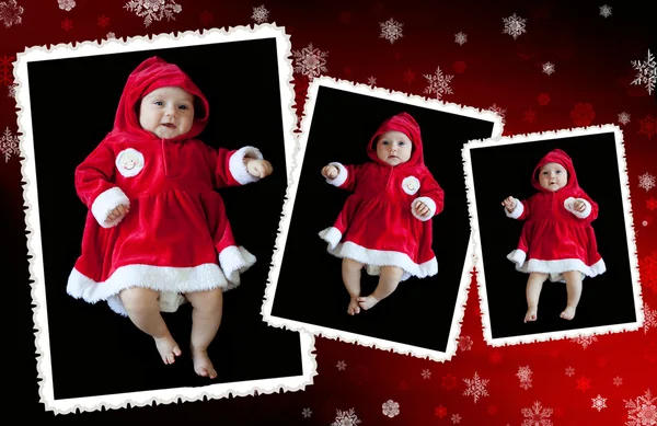 Collage natalizio con divertenti neonati e fiocchi di neve — Foto Stock