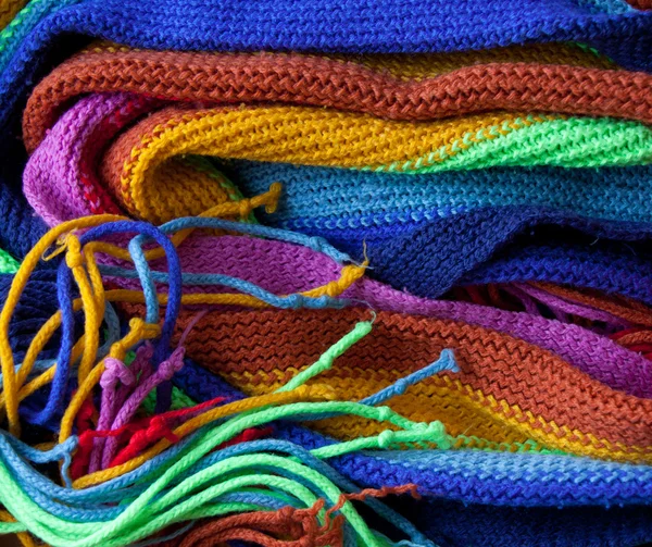 Closeup of the texture of a knitted rainbow scarf — Stock Photo, Image