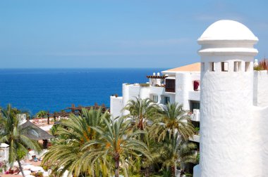 Recreation area and beach of luxury hotel, Tenerife island, Spai clipart