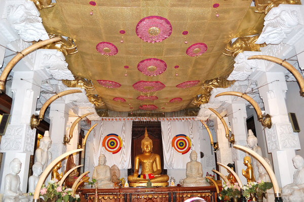 The interior of Temple of the Lord Buddha Tooth Relic. Kandy, S