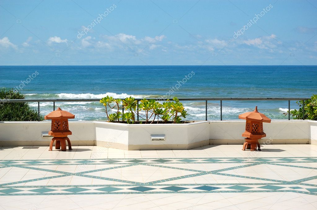 The sea view terrace at luxury hotel, Bentota, Sri Lanka
