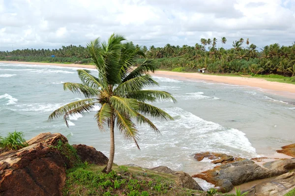 Praia e água azul-turquesa do Oceano Índico, Bentota, Sri Lanka — Fotografia de Stock