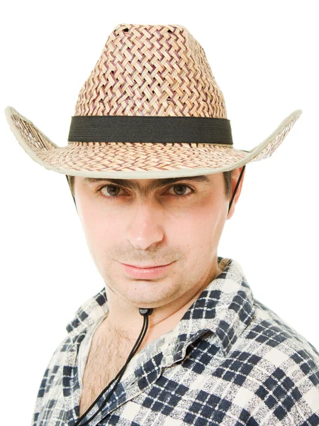Retrato de um cowboy em um fundo branco . — Fotografia de Stock