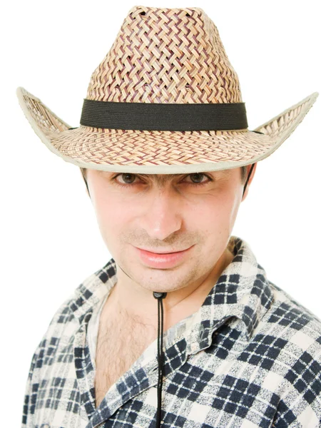 Retrato de um cowboy em um fundo branco . — Fotografia de Stock