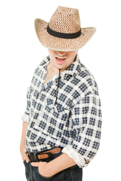 Cowboy hat pulled down over his eyes. — Stock Photo, Image