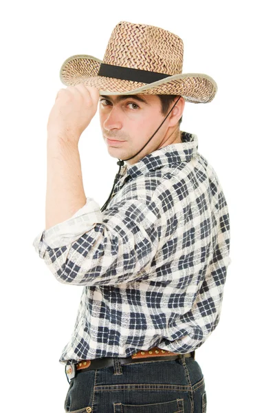 Cowboy takes off his hat. — Stock Photo, Image