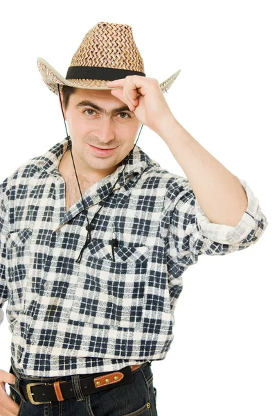 Cowboy takes off his hat. — Stock Photo, Image