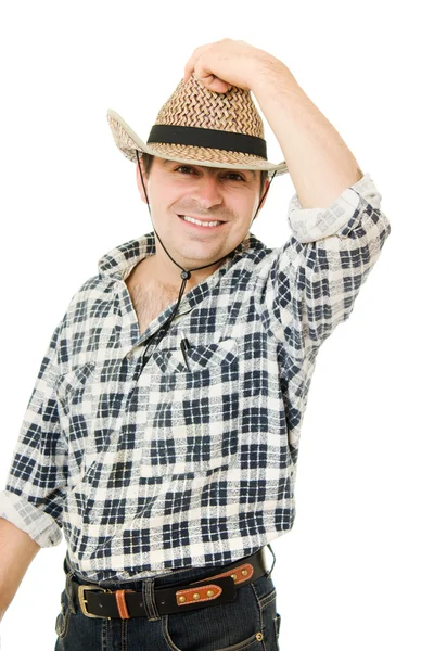 Cowboy tar av sig hatten. — Stockfoto