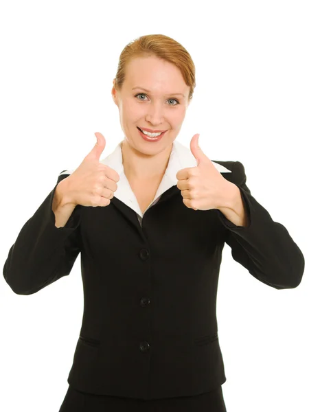 En framgångsrik affärskvinna på vit bakgrund. Stockbild