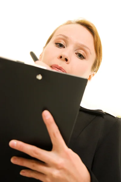 Busy businesswoman on a white background. — Stock Photo, Image