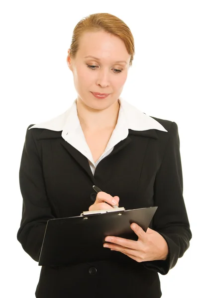 Mujer de negocios ocupada sobre un fondo blanco . —  Fotos de Stock