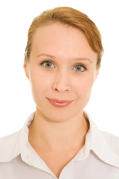 Portret van een vrouw op een witte achtergrond. — Stockfoto