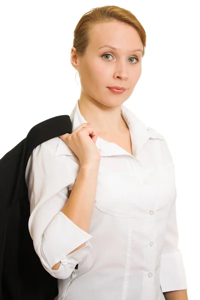 Een succesvolle zakenvrouw op een witte achtergrond. — Stockfoto