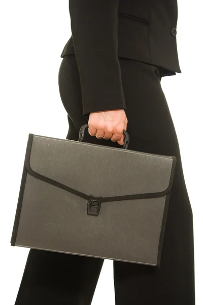 Donna d'affari con cartella su sfondo bianco . — Foto Stock