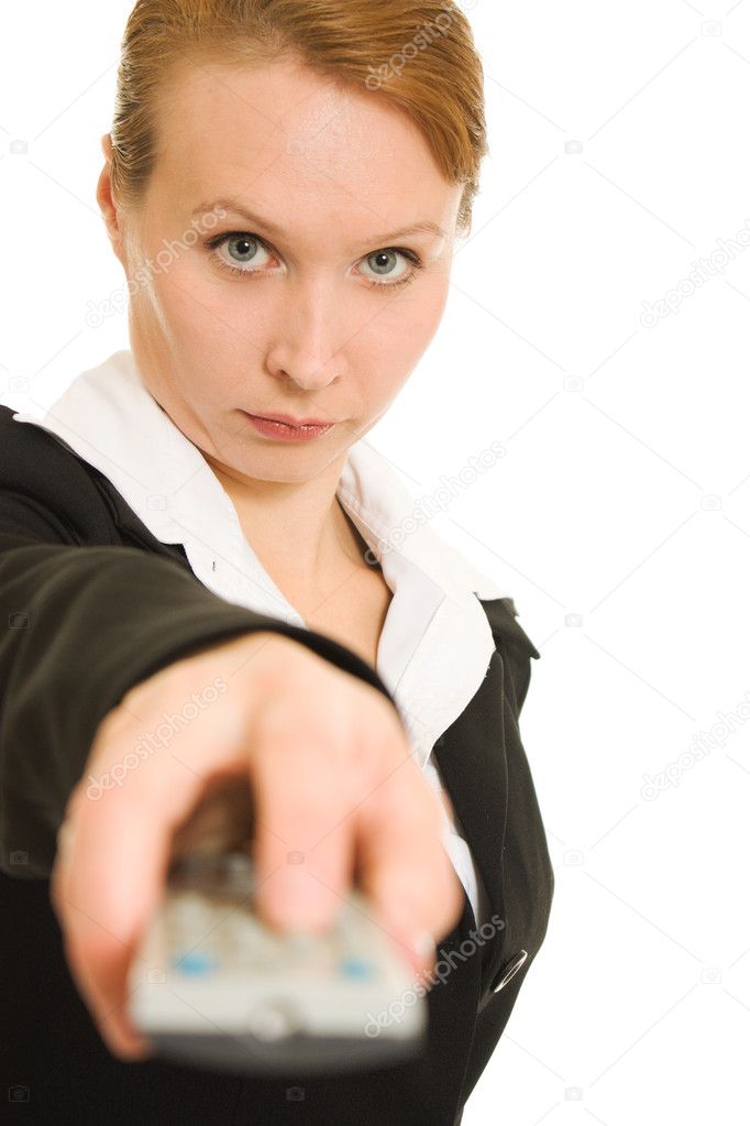 Businesswoman with a remote control