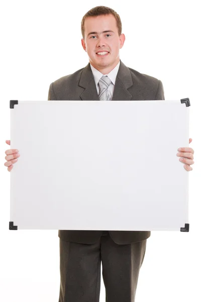 Άνθρωπος που κρατά έναν λευκό πίνακα. — Φωτογραφία Αρχείου